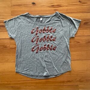 Casual Gray Tee with Red Gobble Print